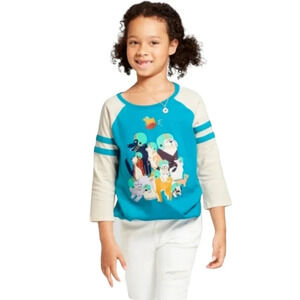 NWT Cat & Jack Raglan Shirt Dogs in Football Helmets Blue Glitter Girls S 6/6X